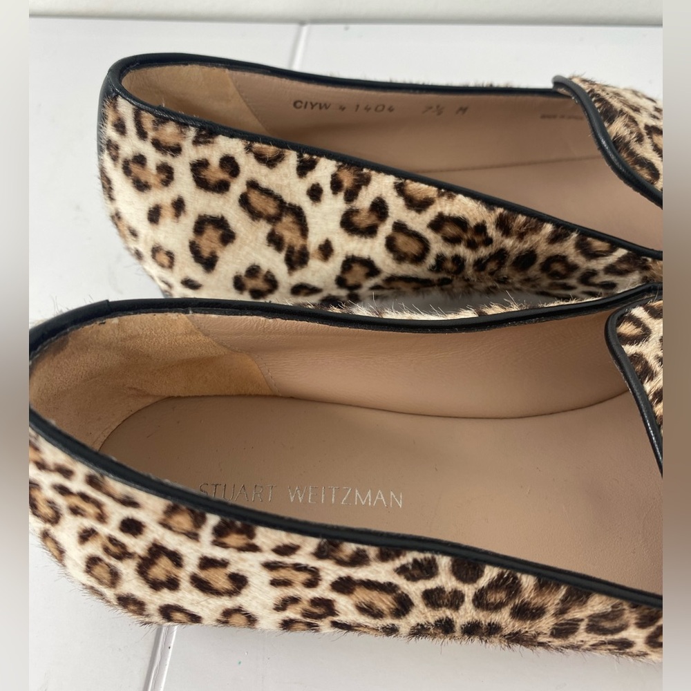 Stuart Weitzman Leopard Print Loafers with Black Trim - Picture 4 of 6